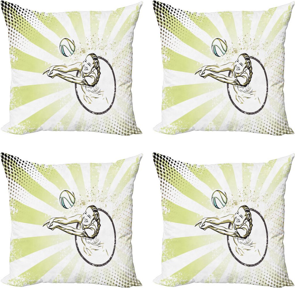 ABAKUHAUS Volleyball Kissenbezug Set (4 Stück), Mädchen Schlagen des Balles, Moderner Doppelseitiger Digitaldruck, 60 cm x 60 cm, Weiß Koksgraue