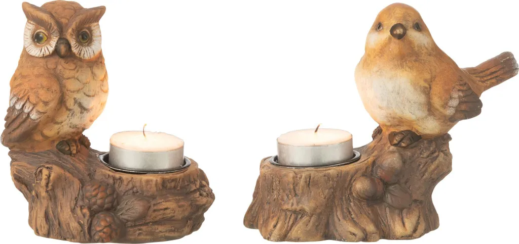 Porte-bougie Oiseau Hibou en Porcelaine Marron Design Naturel J-Line