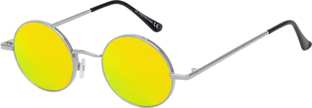 Damen Sonnenbrille Rund Form Designer 80er Modern Urlaub Sommer Strand 30506 Gelb Verspiegelt