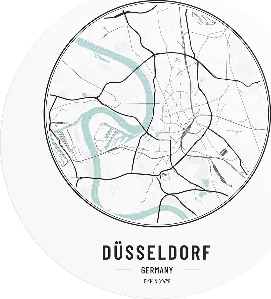 DEQORI Fototapete rund Ø 100 cm 'Stadtplan Düsseldorf' Wand Tapete Leinwand Sticker