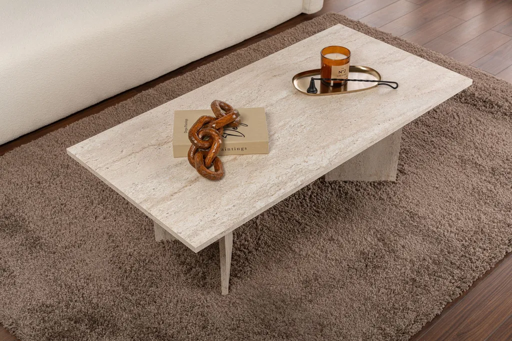 Table Basse en Mélaminé Robuste Finition Travertin Sabin 119 cm de Long