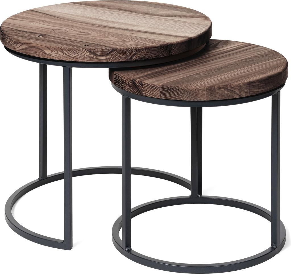 LAMO Manufaktur Couchtisch rund 2er Set - Beistelltisch Holz - Wohnzimmertisch rund, Kaffeetisch, Sofatisch modern, Holztisch für Wohnzimmer, Schl...
