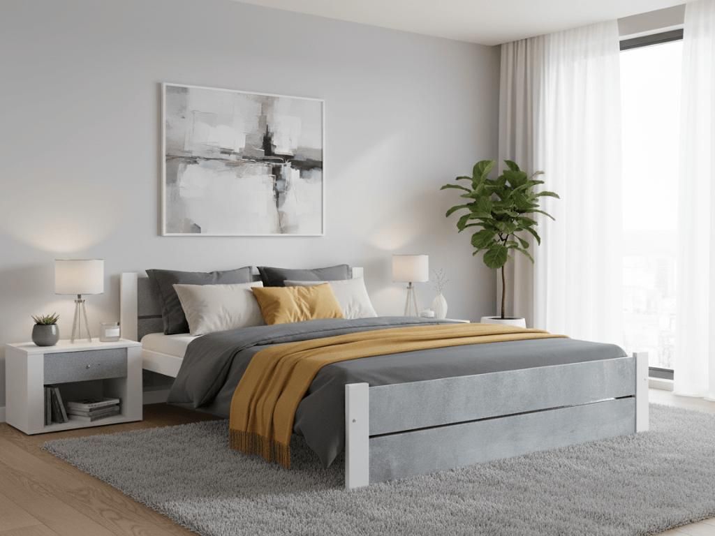 Posteľ IKAROS DOUBLE 160x200, betón/biela, lamiel. rošt, Obrázok produktu 