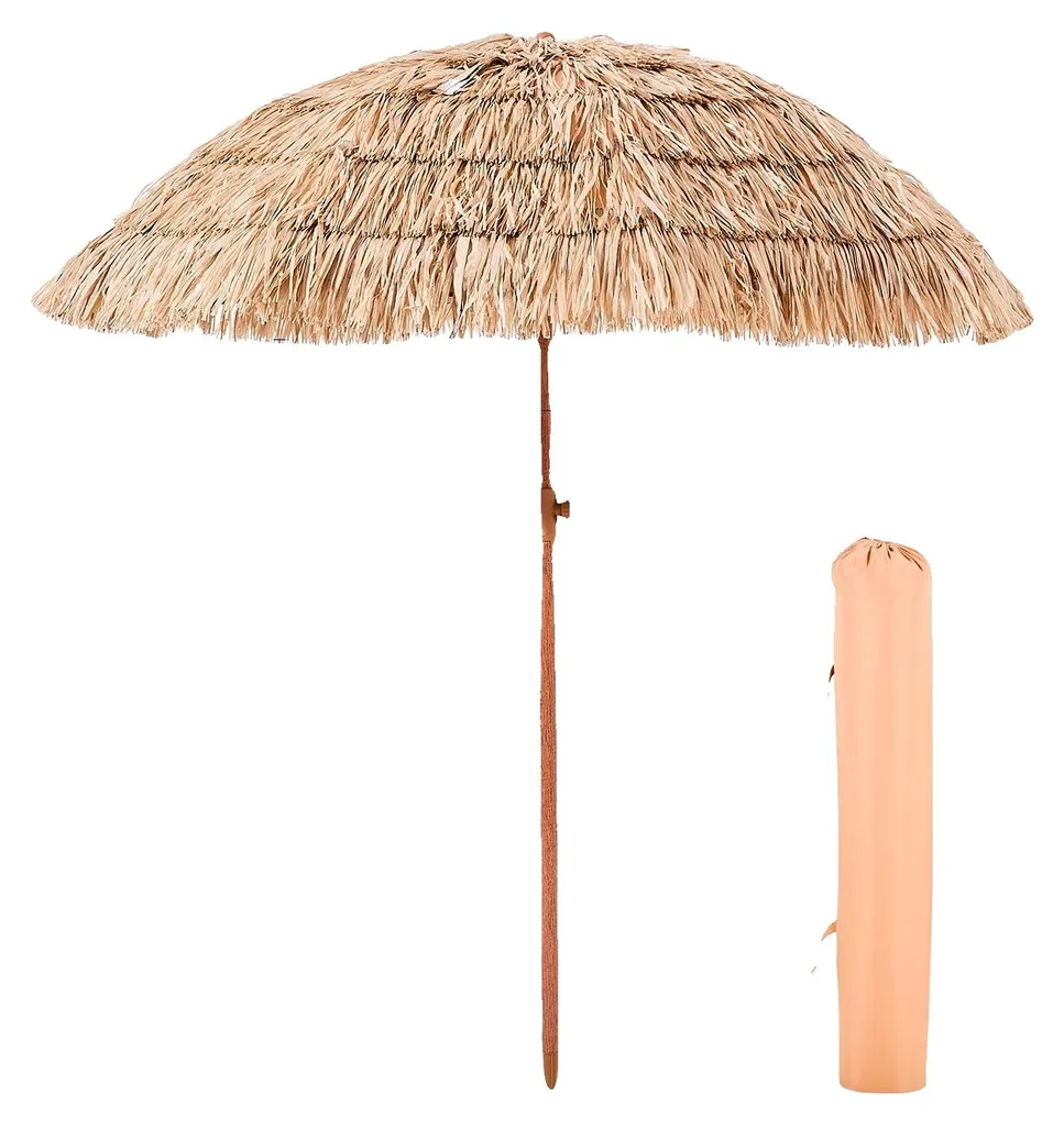 Parapluie d'extérieur inclinable avec toit de chaume synthétique 2m
