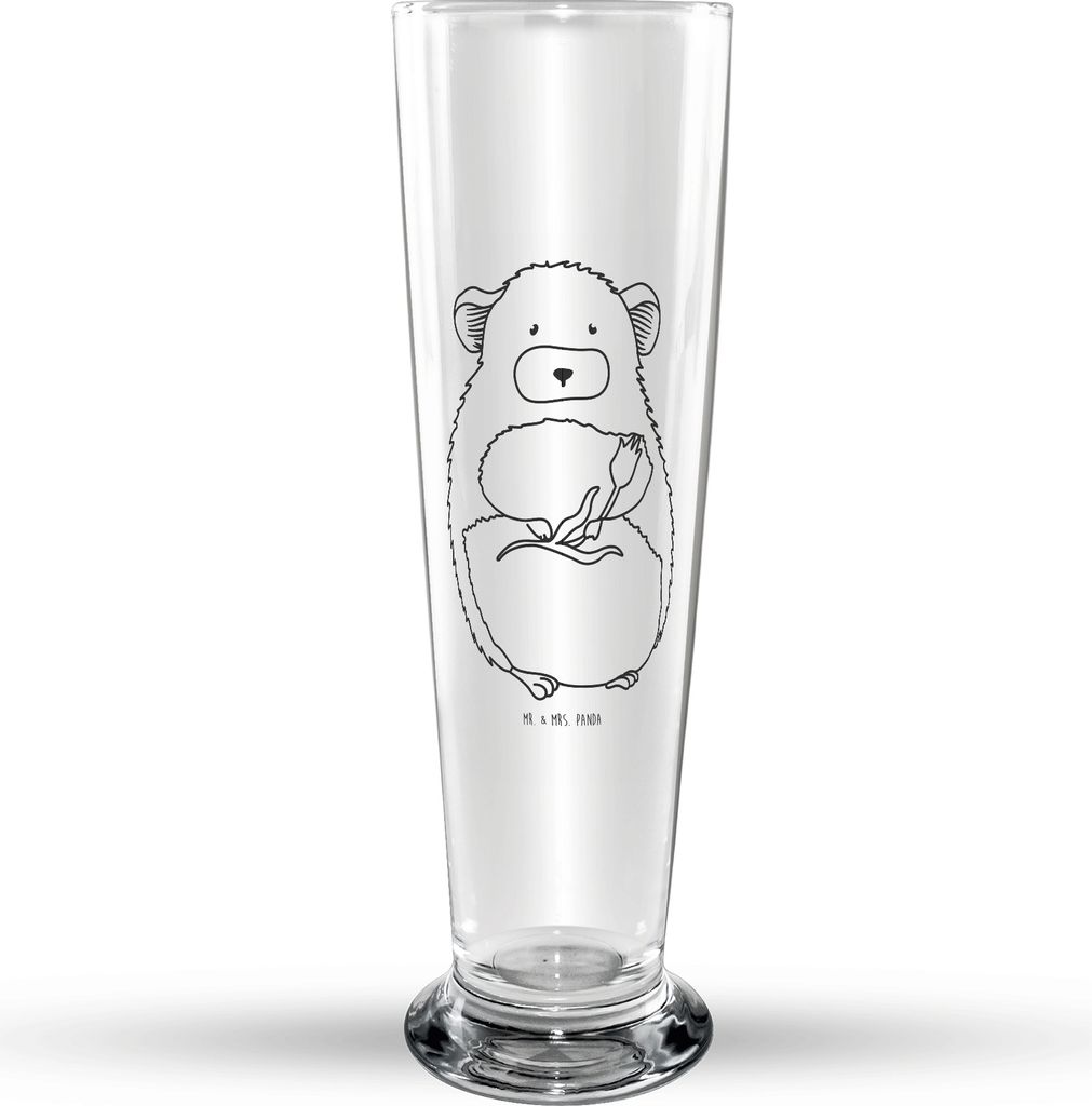 Mr. & Mrs. Panda Bierglas Chinchilla Blume - Transparent - Geschenk, Chaos, Glücklichsein, Bier Glas, Bierbecher, Glasbierglas, Trinkglas, Büro, ...