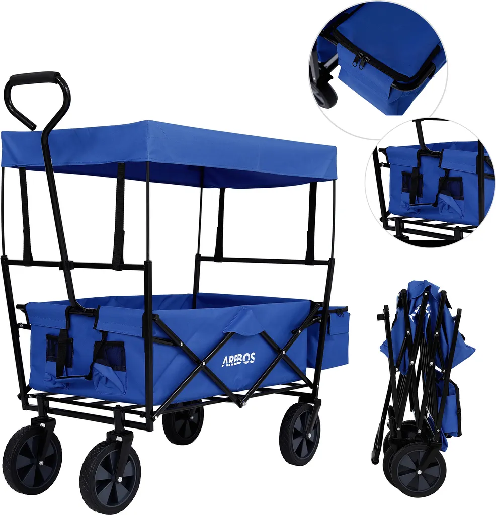 AREBOS Trolley Pieghevole 100kg Blu | Carrello con Tetto e Freni