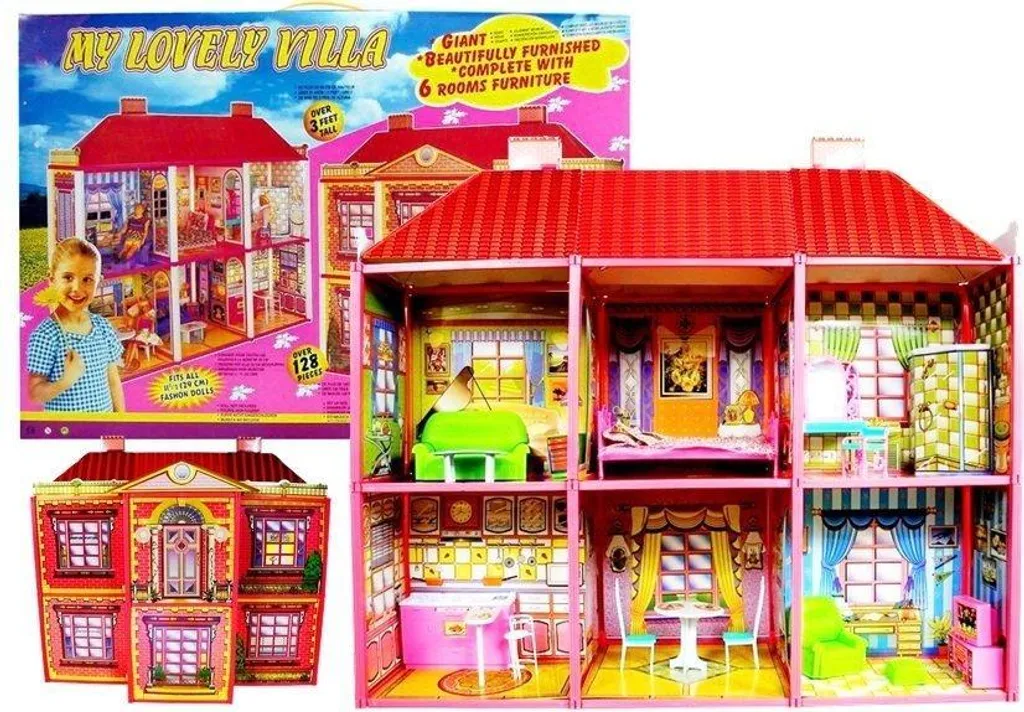 Maison de poupées Grande villa ludique pour enfant avec mobilier varié
