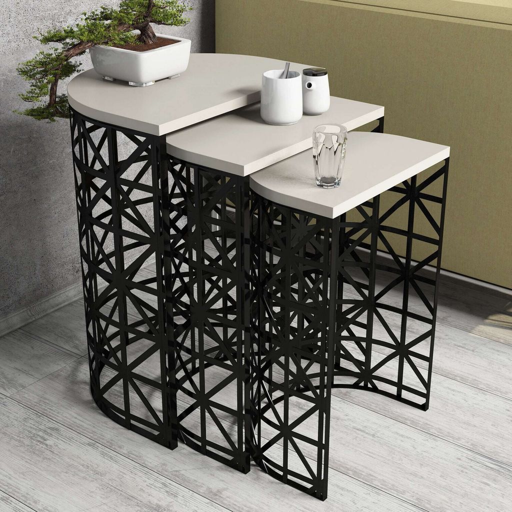 Skye Decor, Stil Metal Ferforje - Cream, Satztisch (3 Stück), Creme, 100 % MELAMINBESCHICHTETE SPANPLATTEN, 46 x 33 x 62 cm