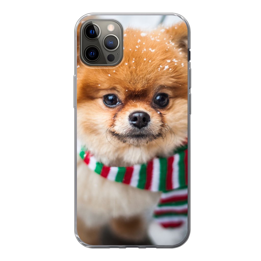 MuchoWow Handyhülle Schutzhülle Hülle für iPhone 12 Pro Max Hund - Halstuch - Schnee Silikon Softcase Handy Hülle - Hartschale