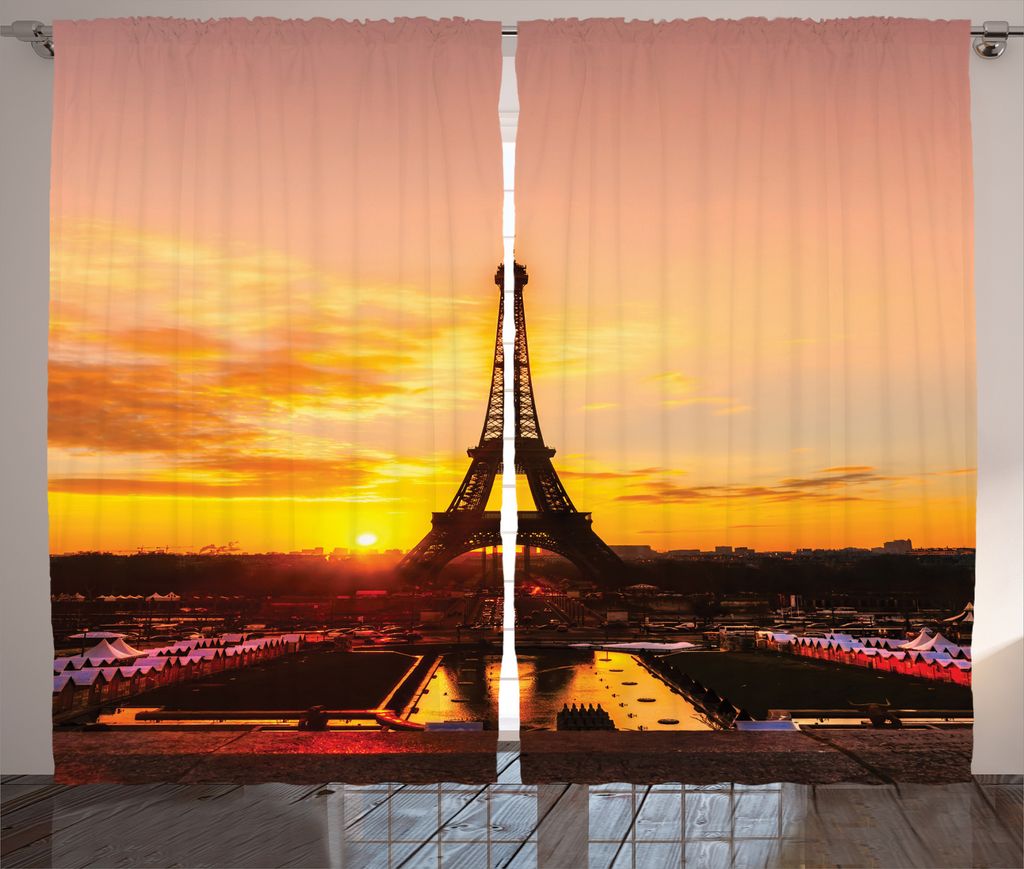 ABAKUHAUS Eiffelturm Rustikaler Vorhang, Sun View Old Paris, Wohnzimmer Universalband Gardinen mit Schlaufen und Haken, 280 x 175 cm, Ringelblume B...