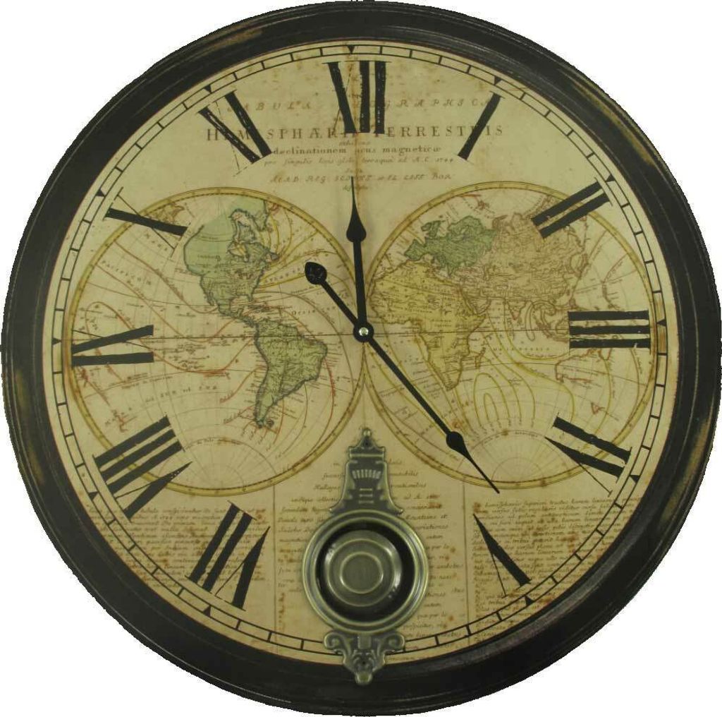 Wanduhr mit Pendel alte Weltkarte 60 cm Produktbild 