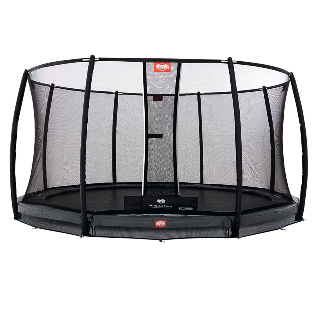 Berg Trampolin InGround "Champion" mit Sicherheitsnetz Deluxe, 380 cm, Randbezug Grau
