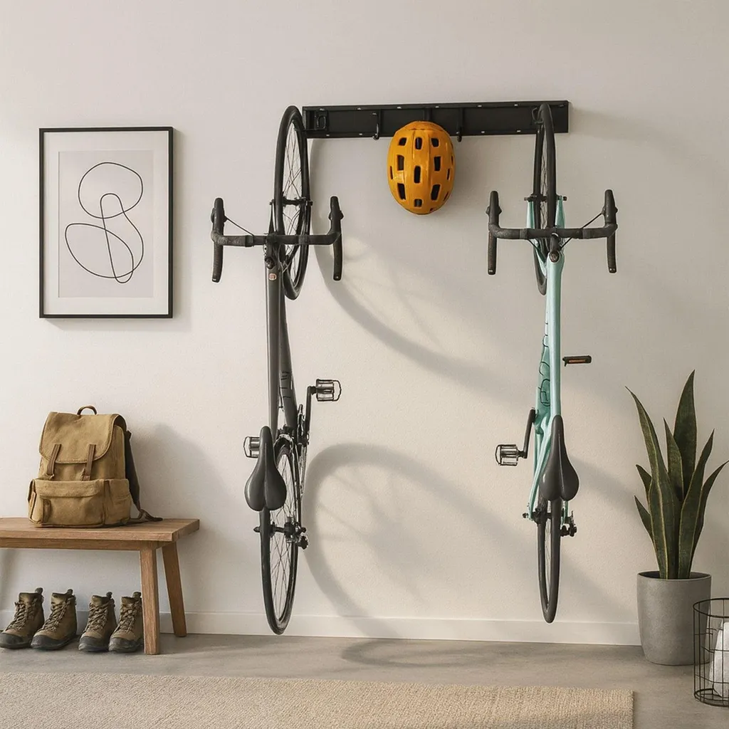 Organisateur mural vélo pour garage - Rail de stockage noir modulable