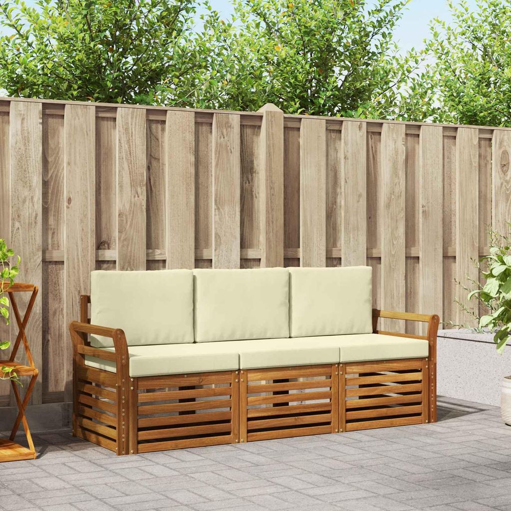 "2026 Aktion"Sofagarnitur - CLORIS - Balkonmöbe/Sitzgruppe - 3 pcs - Moderne Design - Natur und Creme Massivholz Akazie - Gartensofas Promotion677082