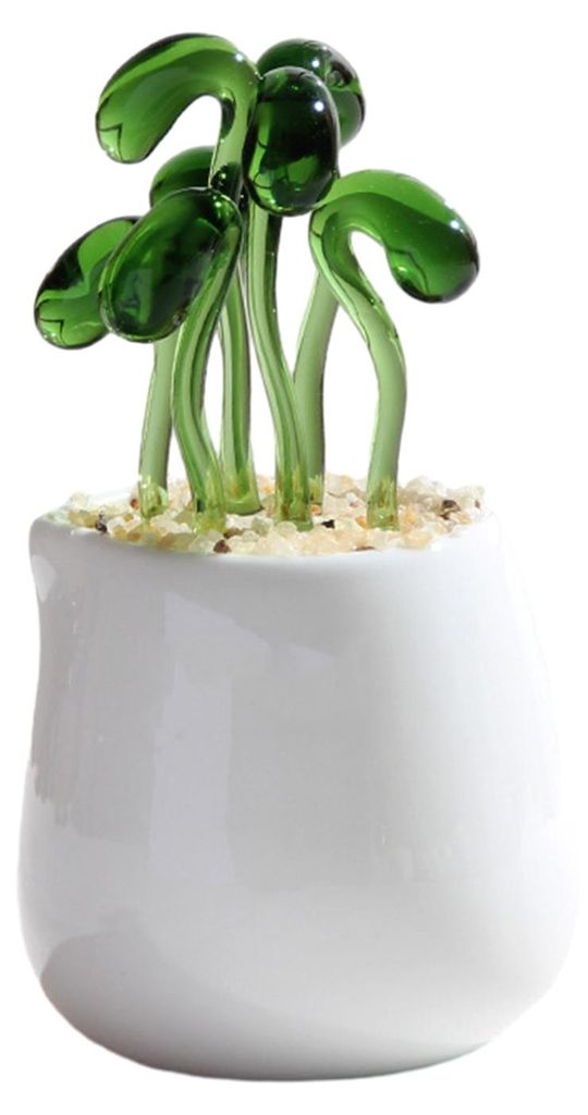 Handgefertigte Glas-Topfpflanzen-Figur, mundgeblasen, Kaktus, Bohnenspross, florale Kunstfigur, Dekoration für Zuhause, Büro oder Schreibtisch
