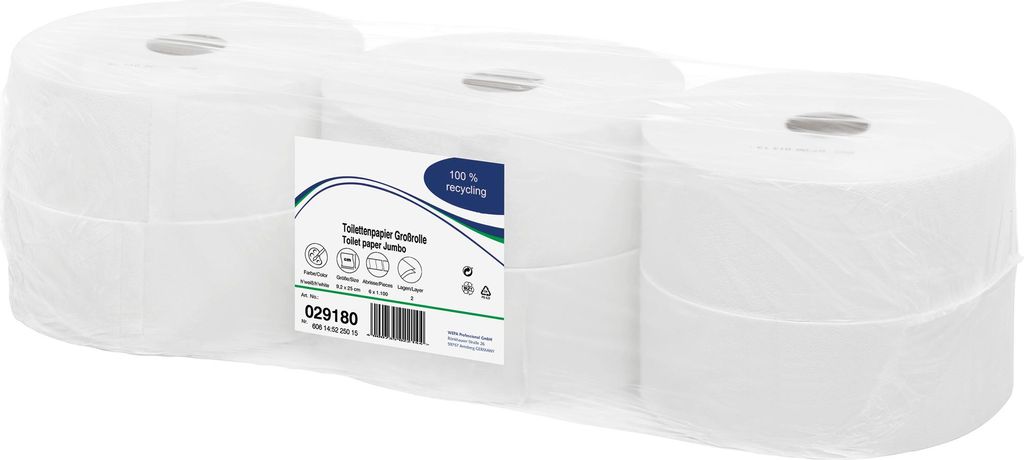 Toilettenpapier Jumborolle 2-lagig Papier 100 % recycelt Produktbild 