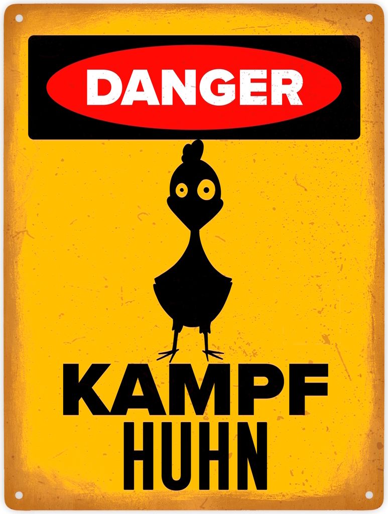 Danger Kampf Huhn Metallschild XXL in 28x38 cm mit Huhn Produktbild 