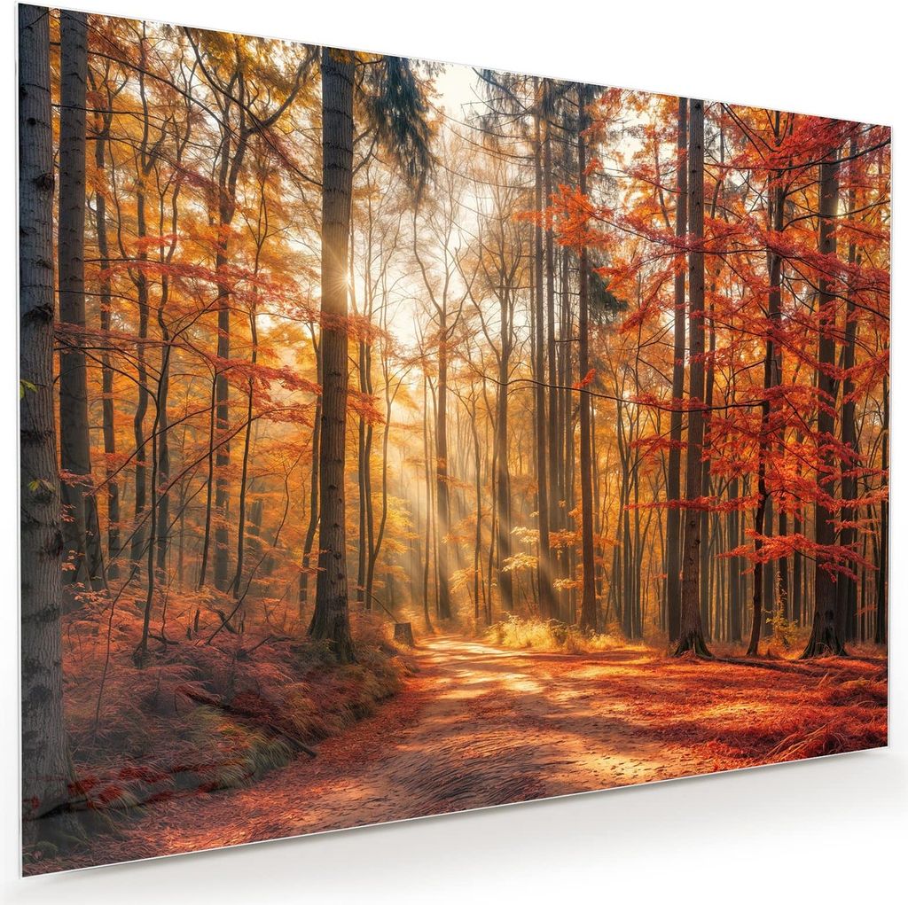 Glasbild 120x90cm in XXL für Wohnzimmer, Schlafzimmer Motiv Herbstlicher Waldweg