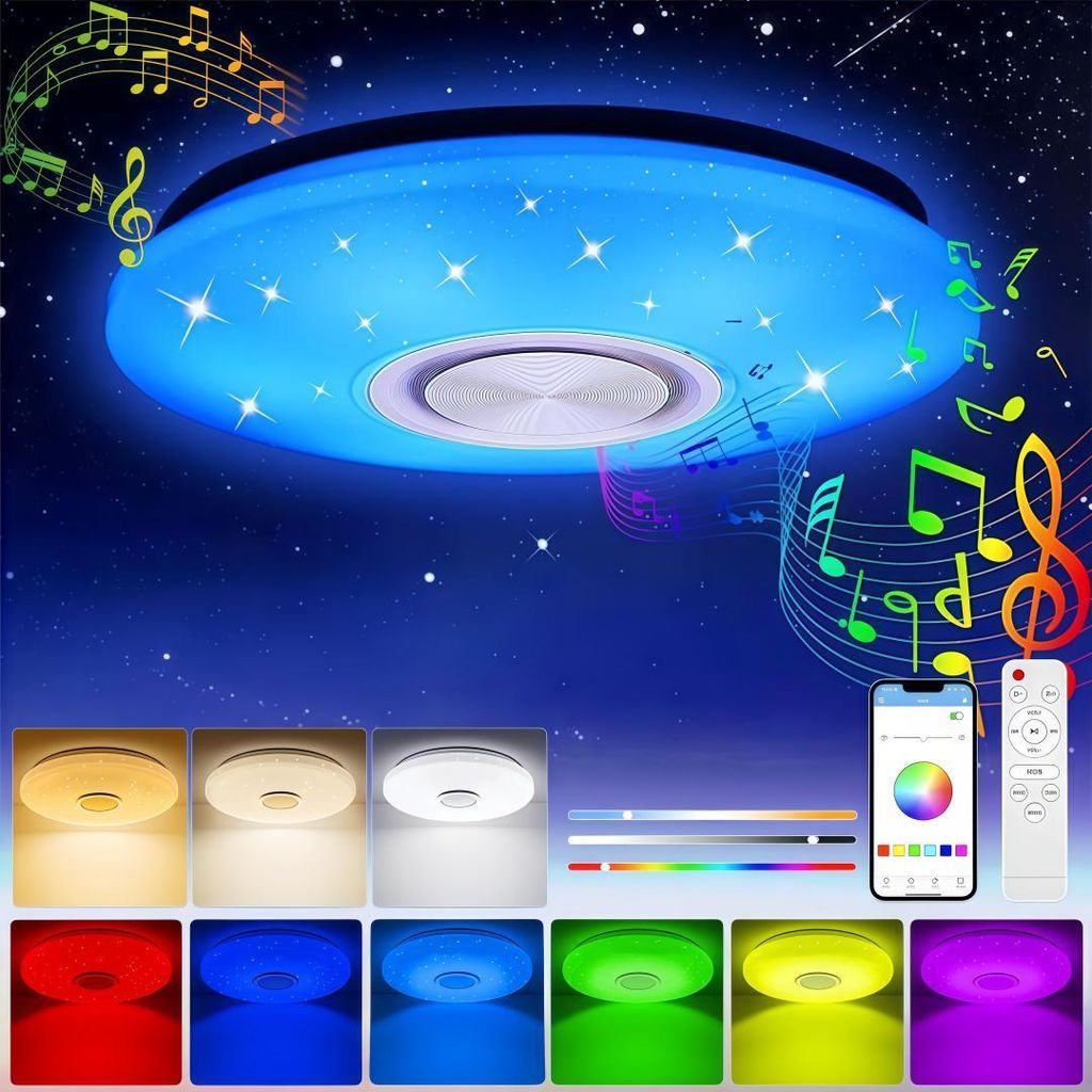 LED Musik-Deckenleuchte mit  Fernbedienung und APP, RGB Produktbild 