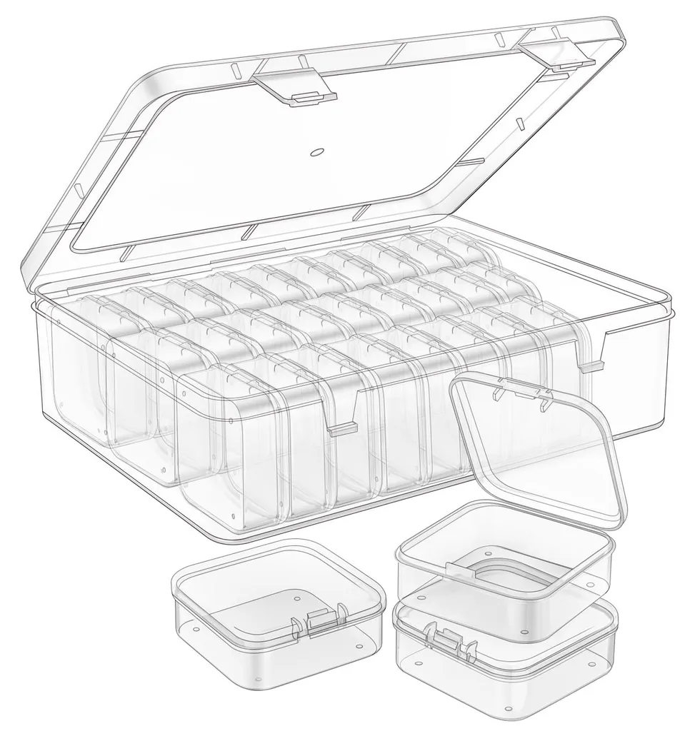 Boîte de rangement perles 5,5x5,5x2 cm lot de 31 mini boîtes plastique