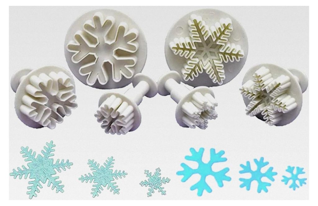 6-teiliges Set Fondant-Ausstecher, Ausstechformen in Schneeflocken-Design für Kuchen, Torten, Kekse, Schokolade und Gelee