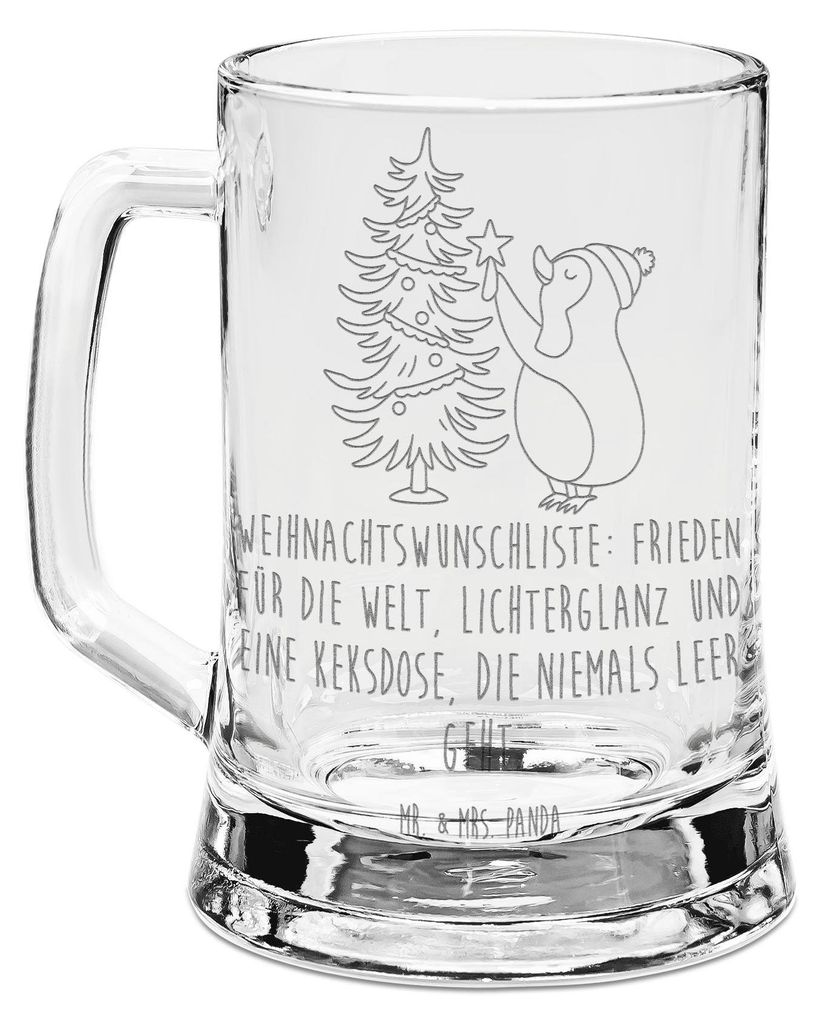Mr. & Mrs. Panda Seidel Pinguin Weihnachtsbaum - Transparent - Geschenk, Bierkrug Mit Gravur, Glas, Winter, Glaskrug, Krug, Weihnachten, Humpen