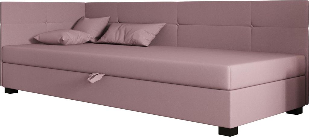 AURA SOFA Boxspringbett DYLAN PLUS 100x195 Komplett-Set mit Bonell Matratze, Polsterbett mit Bettkästen - Rosa, SAWANA 61