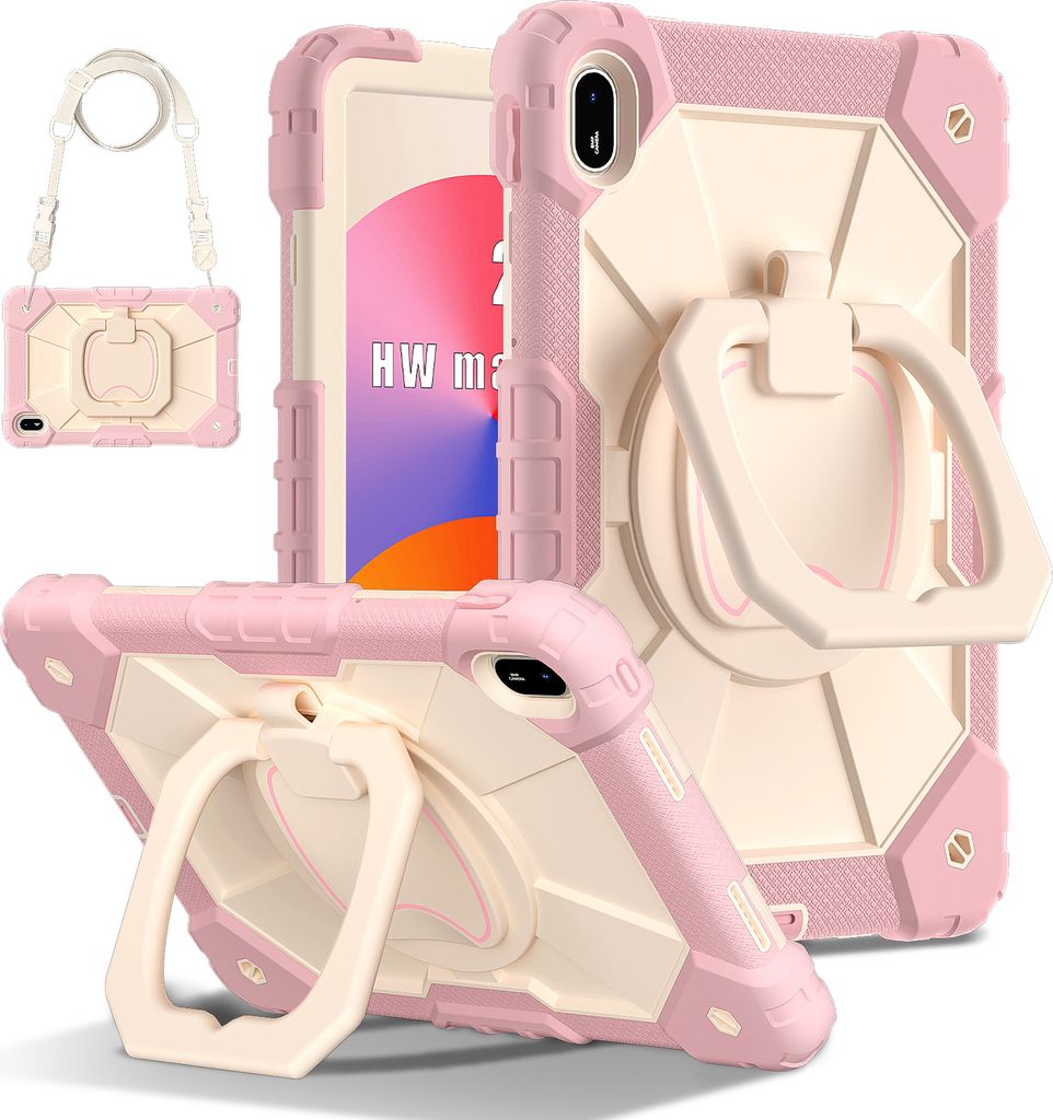 Hülle für Huawei MatePad SE 11 2024 Robuste Tragbare Schutzhülle mit Ständer, Handgurt und Schultergurt Pink