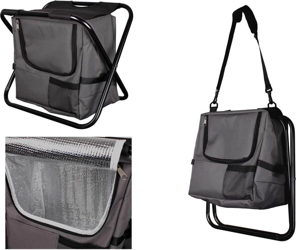LEX MC2512 Falterbarer Anglersitz Campingstuhl Kühltasche schwarz anthrazit 29x42x36cm