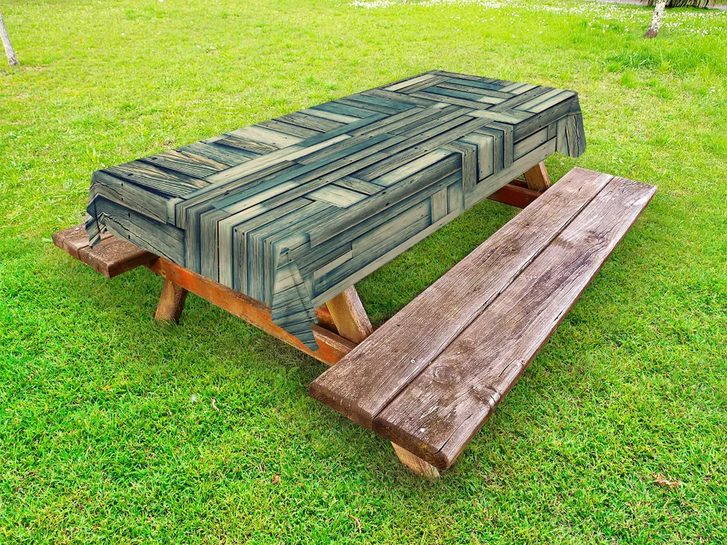 ABAKUHAUS Tovaglia in legno per esterni, boscaiolo Old Vintage Classic Deck Albero Foresta Legno Naturale Opera d'arte Immagine, verde salvia Beige, 145x265cm