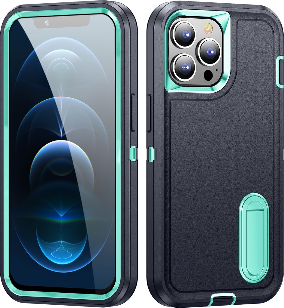 Hülle für iPhone 12 Pro Max Hybrid Dreilagige Robust Stoßfest Schwerlast Schutzhülle mit Ständer Blau