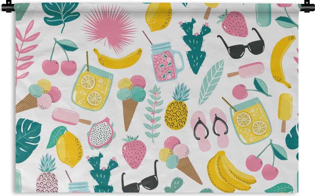 MuchoWow Wandteppich Wandbehang Sommer - Symbole - Muster 90x60 cm Tapisserie Dekoration Wandtuch - Wandskulpturen - Bildteppich