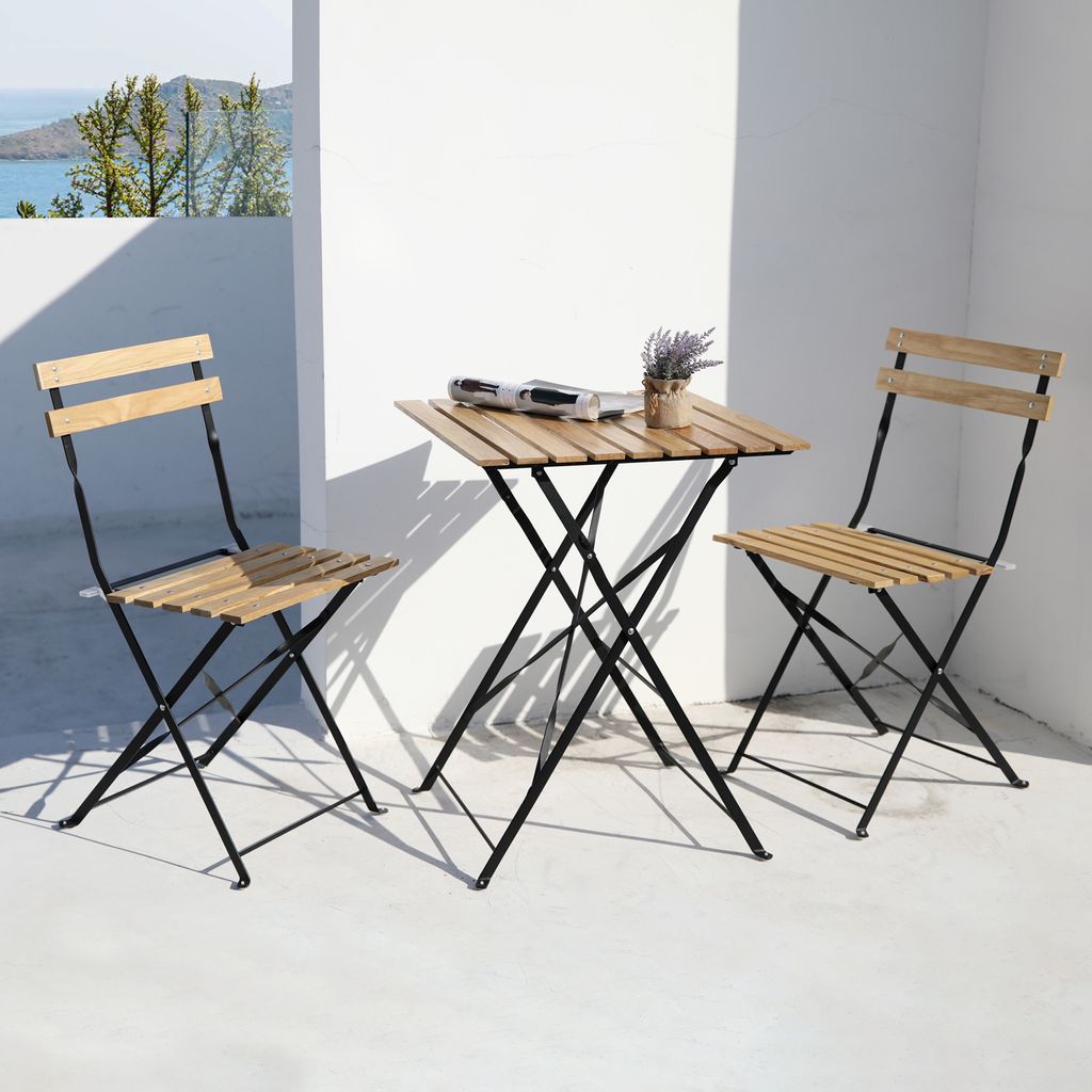Bistro Teakhouten Tuinset | Tuintafel 140x60 met 4 Vouwstoelen - Duurzaam en Stijlvol