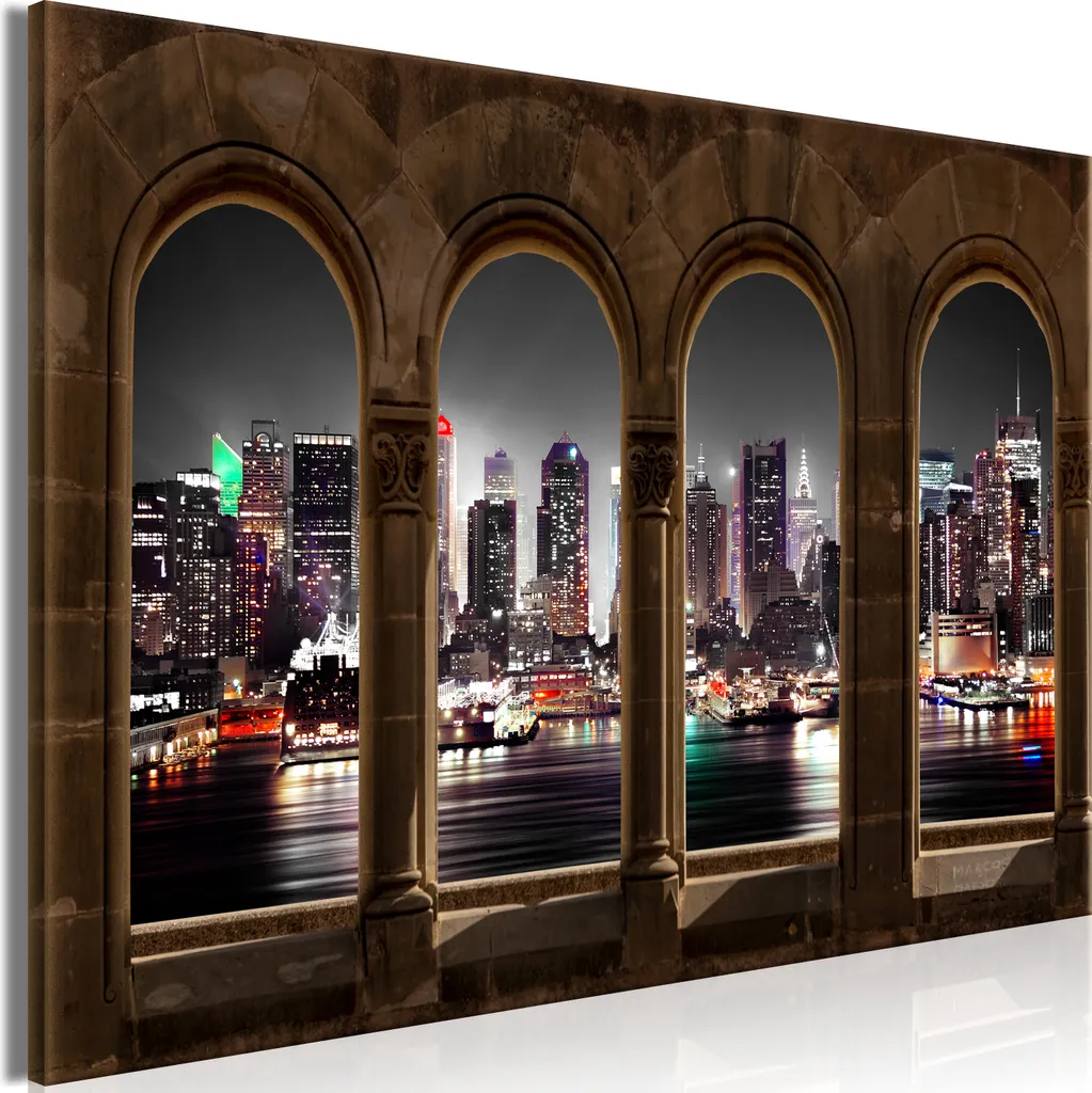 Décoration Salon Moderne : Tableau Fenêtre New York 120x80 Toile Intissé