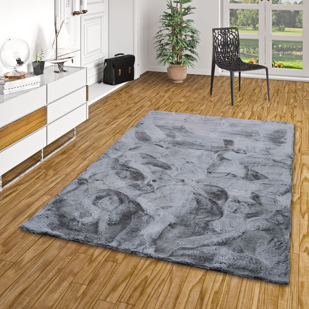 Luxus Super Soft Fellteppich Plush Grau Meliert, Größe:160x230 cm
