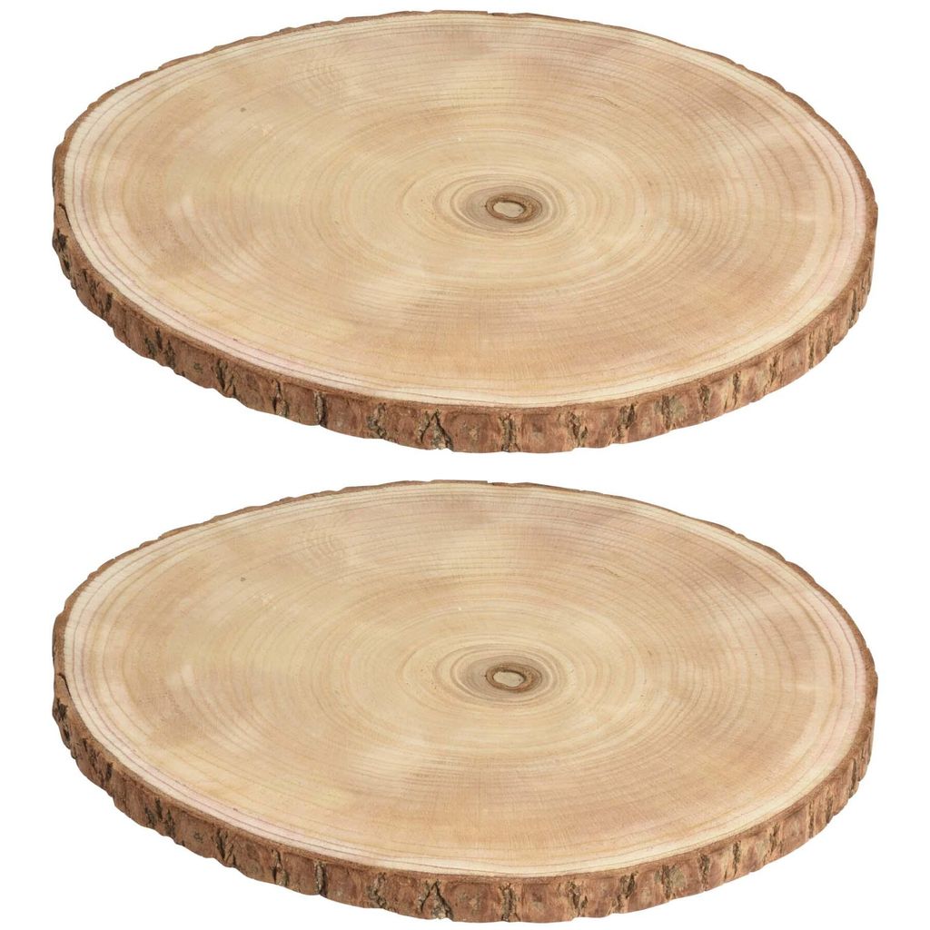 2x Baumscheibe Zum Basteln Rund mit Rinde Ø 35 cm Paulownia Produktbild 