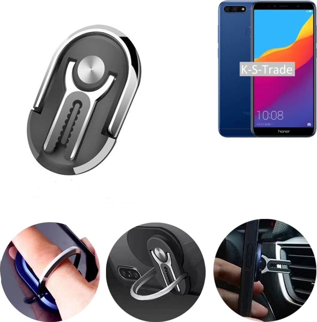 K-S-Trade 3in1 Smartphone-Ring Handy-Ring kompatibel mit Huawei Honor 7A Fingerhalterung Handyring Tischständer Lüftungsgitter-Halterung Tisch