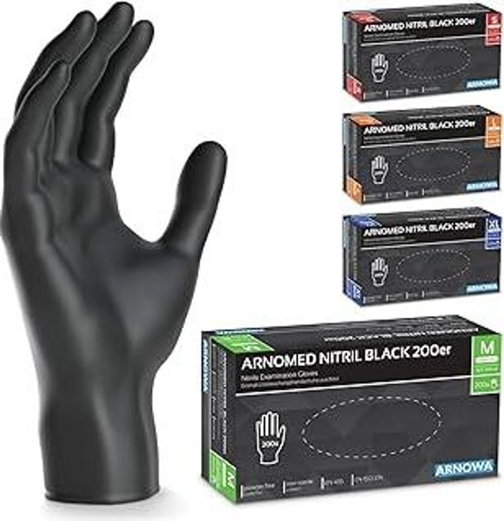 200x ARNOMED Einweghandschuhe Schwarz, Einmalhandschuhe M, Nitrilhandschuhe, Handschuhe Einweg puderfrei, latexfreie Gummihandschuhe, Einweghandsch...