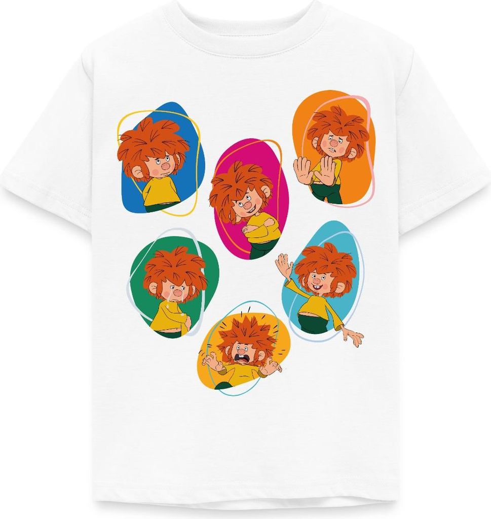 Spreadshirt Pumuckl Zeigt Verschiedene Emotionen Kinder T-Shirt, 122/128 (7-8 Jahre), Weiß