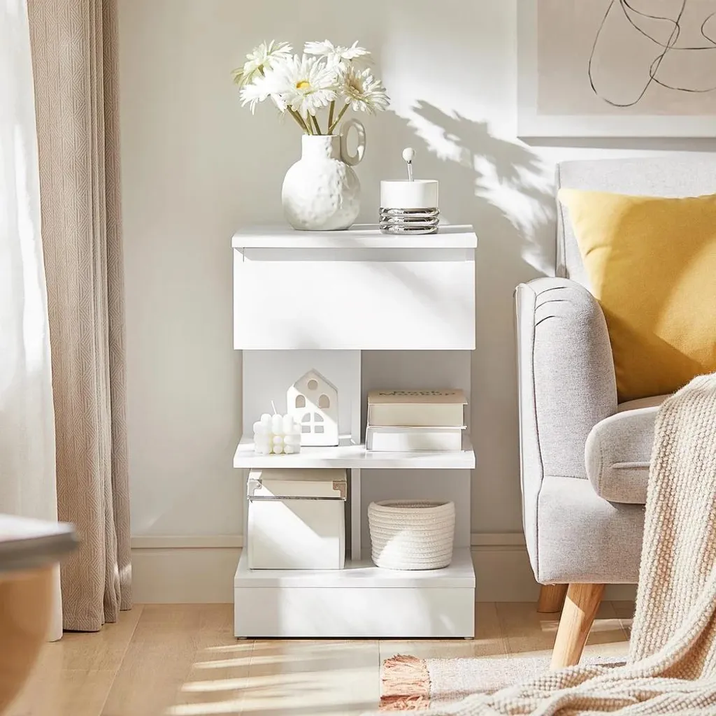 Table de chevet pour petite chambre avec rangement blanc multifonction - 2