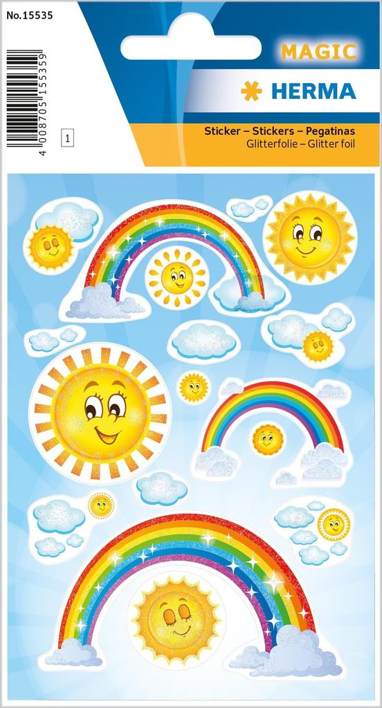 HERMA Sticker MAGIC "Rainbow" aus Folie beglimmert matt 1 Blatt à 15 Sticker