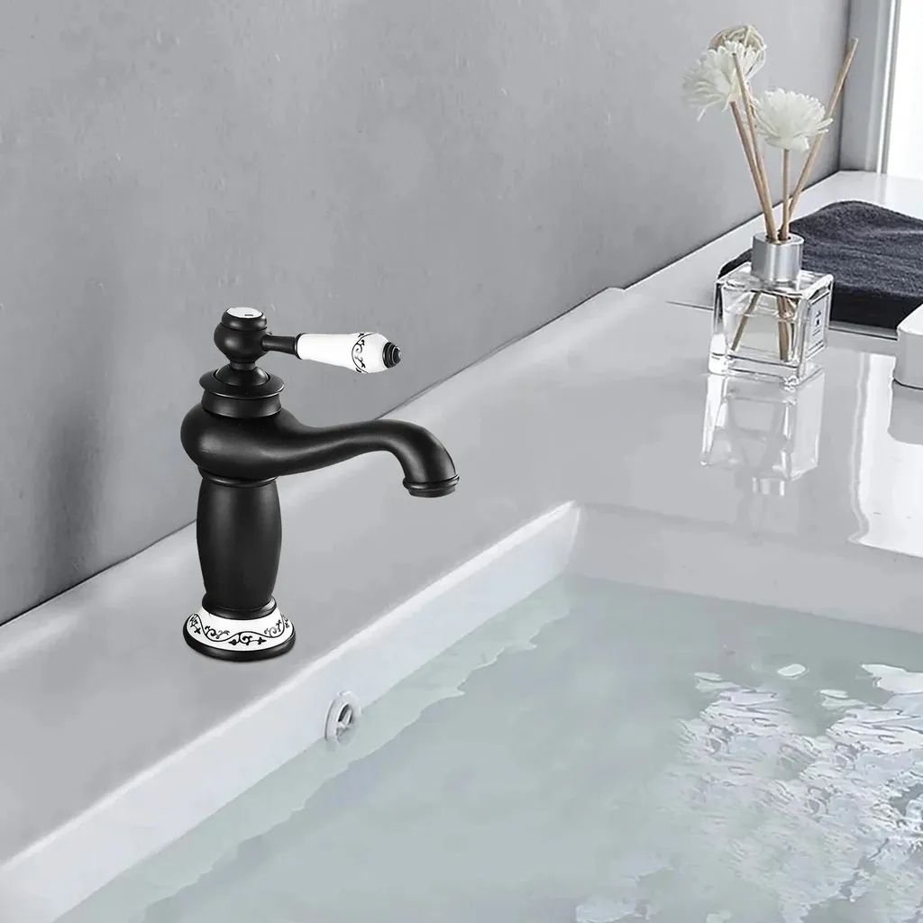 Rubinetto Bagno A Cascata Nero Opaco: Design Retrò In Ottone Con Getto Laminato - 3