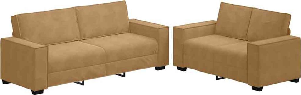 2-tlg. Sofagarnitur mit Kissen Braun Samt