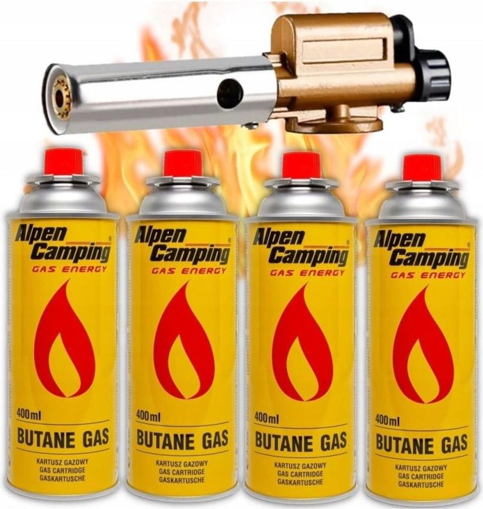 Gasbrenner, Heißluftpistole, Gusseisenlampe + 4 Kartuschen, 1300 °C, 1,5 l Gas