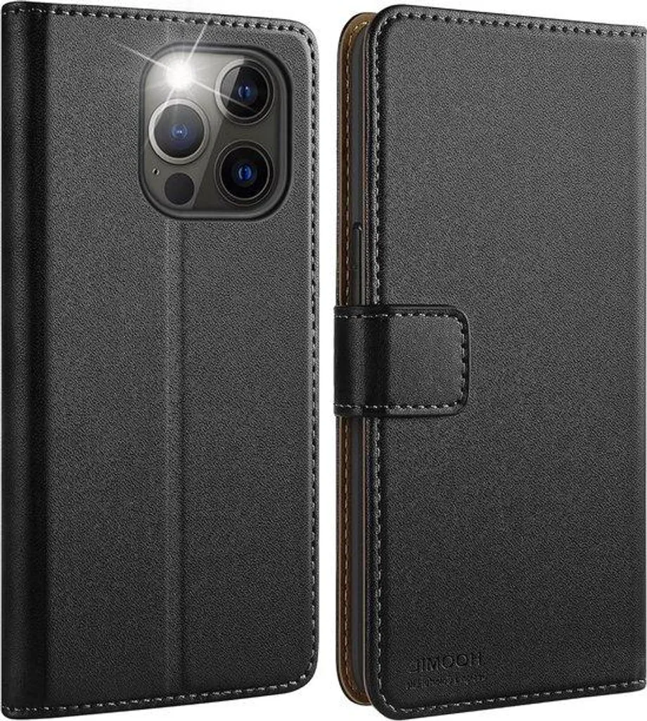 Étui de protection pliable en cuir noir pour iPhone 15 Pro - Premium