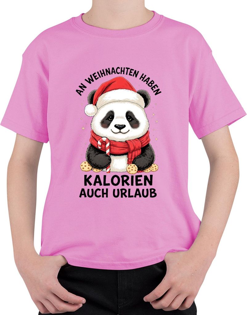 Kalorien haben Urlaub Weihnachten Panda Zuckerstange Kekse lustig Uni Kinder T-Shirt, Pink, 116