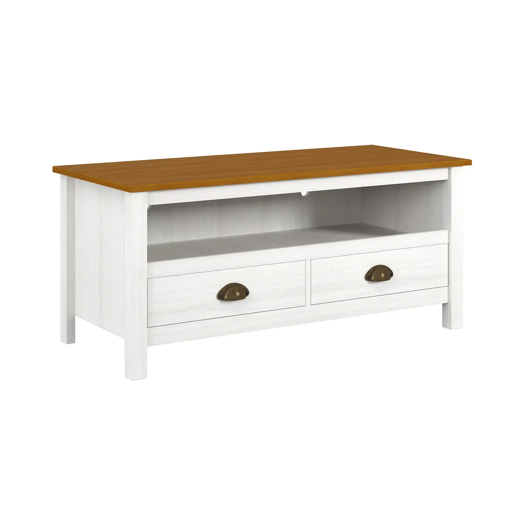 Table TV TOPAZIO en bois véritable avec 2 portes et étagère - Finition cirée
