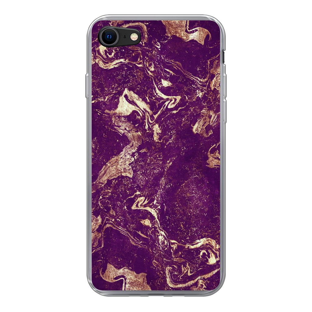 MuchoWow Handyhülle Schutzhülle Hülle für iPhone SE 2022 Naturstein - Kalkstein - Gold Silikon Softcase Handy Hülle - Schutzhülle