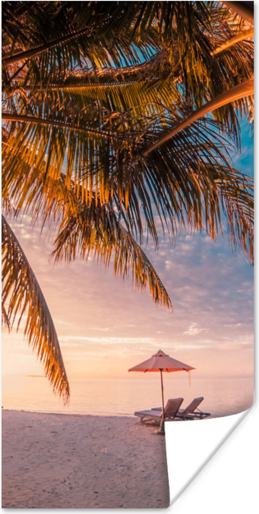 MuchoWow Poster Strand - Palme - Meer 80x160 cm - Kinderzimmer