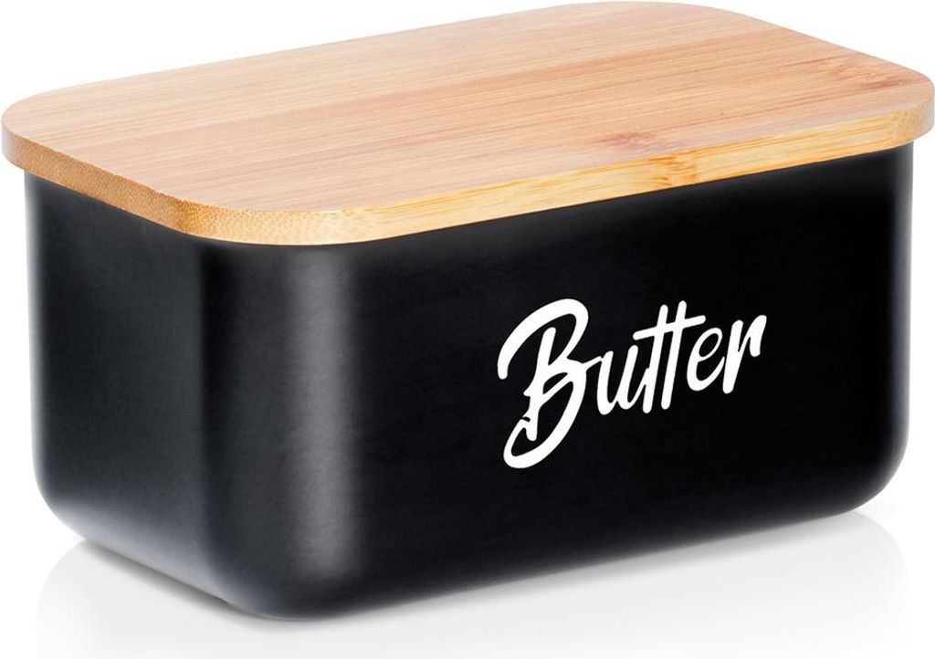 Butterdose aus Bambus, schwarzer Stahl, Küchenbehälter für Butter